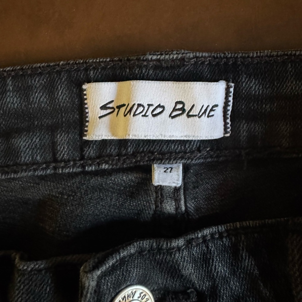 Cotton Charcoal Dark Distressed Jean Shorts - Studio Blue - Picture 4 of 5